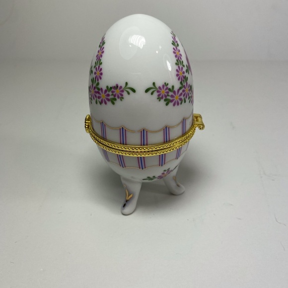 Vintage Faberge Egg Style Pink Floral Porcelain Footed Trinket Box 4” Gold Trim - Picture 2 of 6
